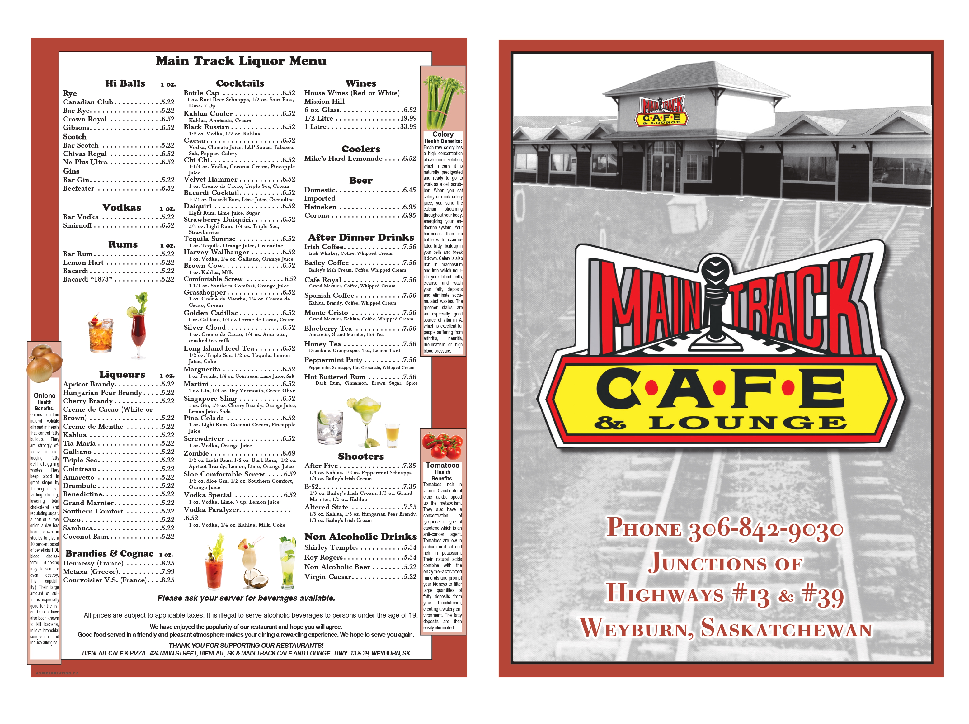 Main Track Cafe menu